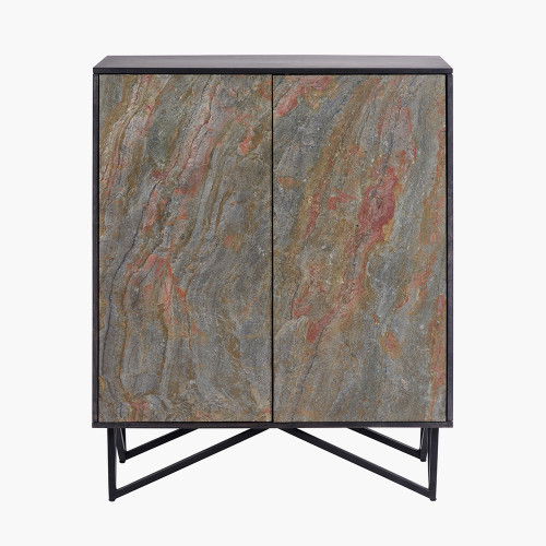 pacific lifestyle Verde Black Mango Wood and Stone Veneer 2 Door Bar Cabinet
