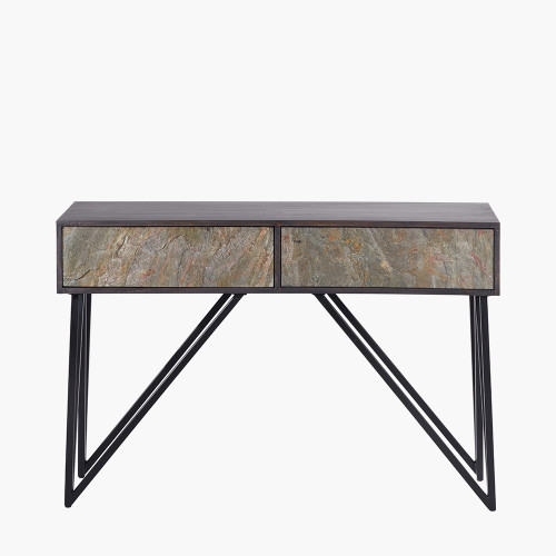 pacific lifestyle Verde Black Mango Wood and Stone Veneer 2 Drawer Console Table