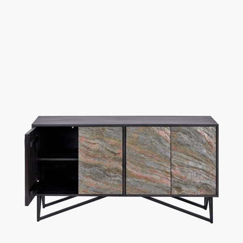 Pacific Lifestyle Verde Black Mango Wood And Stone Veneer 4 Door Sideboard