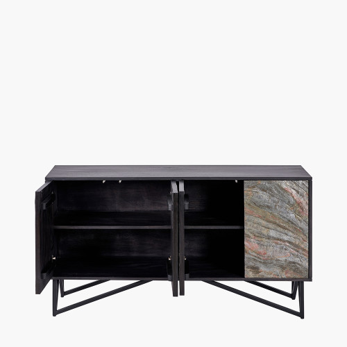 Pacific Lifestyle Verde Black Mango Wood And Stone Veneer 4 Door Sideboard
