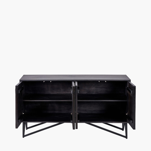 Pacific Lifestyle Verde Black Mango Wood And Stone Veneer 4 Door Sideboard