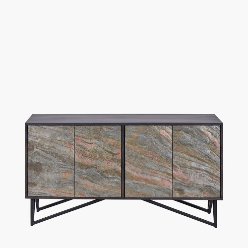 pacific lifestyle Verde Black Mango Wood and Stone Veneer 4 Door Sideboard