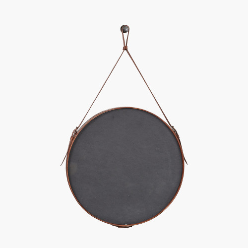 Pacific Lifestyle Vintage Brown Leather Frame Round Wall Mirror