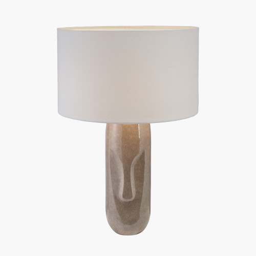 Pacific Lifestyle Visage Grey Face Design Tall Stoneware Table Lamp Base With Henry 45cm White Handloom Cylinder Lampshade
