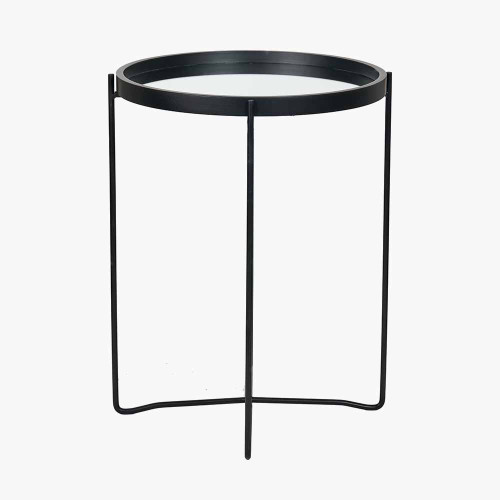 Pacific Lifestyle Voss Mirrored Glass And Black Wood Veneer Side Table