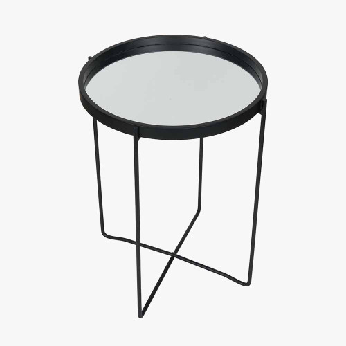 Pacific Lifestyle Voss Mirrored Glass And Black Wood Veneer Side Table