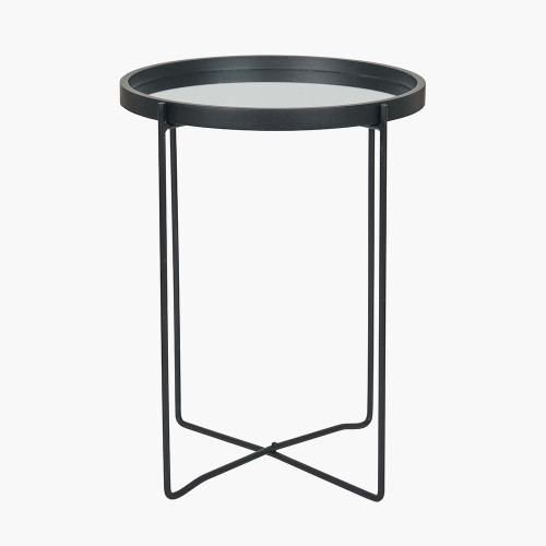 pacific lifestyle Voss Mirrored Glass and Black Wood Veneer Side Table