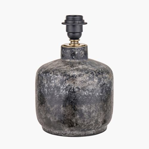 Pacific Lifestyle Vulcan Textured Volcanic Effect Grey Small Stoneware Table Lamp Base With Lino 25cm White Self Lined Linen Cylinder Lampshade