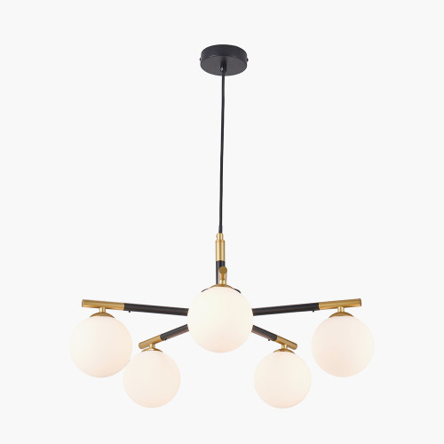 Pacific Lifestyle Wanda White Orb And Black Metal 5 Light Pendant