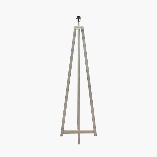 Pacific Lifestyle Whitby Grey Wash Wood Tapered 4 Post Floor Lamp Base With Henry 45cm White Handloom Cylinder Lampshade