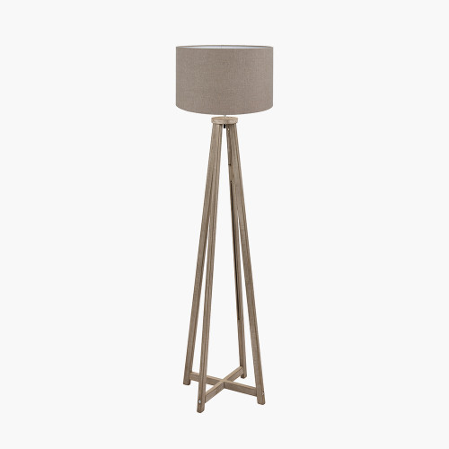 pacific lifestyle Whitby Grey Wash Wood Tapered 4 Post Floor Lamp Base with Edward 45cm Natural Linen Cylinder Lampshade