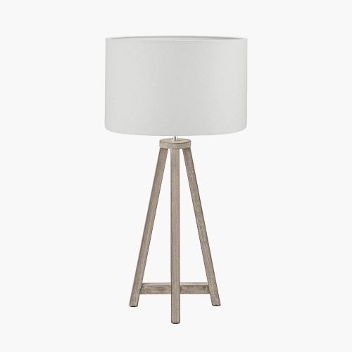 pacific lifestyle Whitby Grey Wash Wood Tapered 4 Post Table Lamp Base with Lino 35cm White Self Lined Linen Cylinder Lampshade