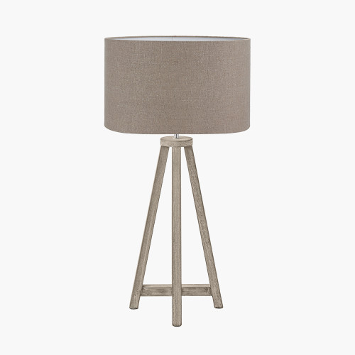 pacific lifestyle Whitby Grey Wash Wood Tapered 4 Post Table Lamp Base with Edward 35cm Natural Linen Cylinder Lampshade