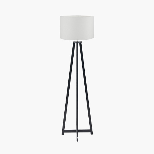 pacific lifestyle Whitby Matt Black Wood Tapered 4 Post Floor Lamp Base with Lino 45cm White Self Lined Linen Cylinder Lampshade
