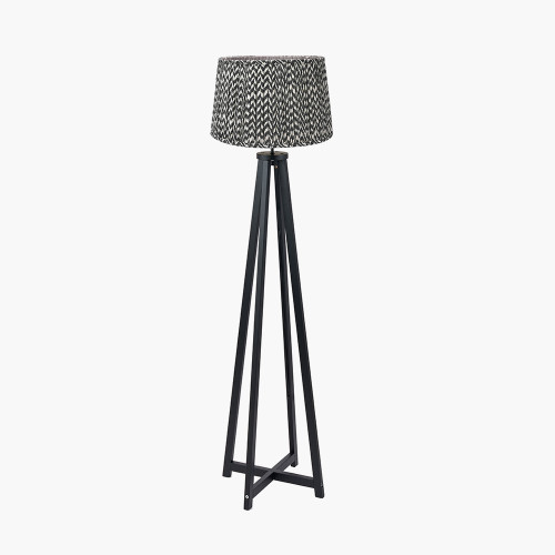 pacific lifestyle Whitby Matt Black Wood Tapered 4 Post Floor Lamp Base with Vienna 45cm Black Chevron Mushroom Pleat Lampshade