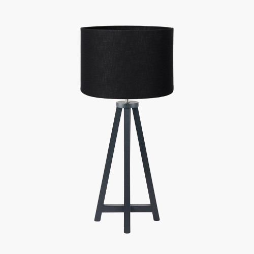 pacific lifestyle Whitby Matt Black Wood Tapered 4 Post Table Lamp Base with Lino 35cm Black Self Lined Linen Cylinder Lampshade