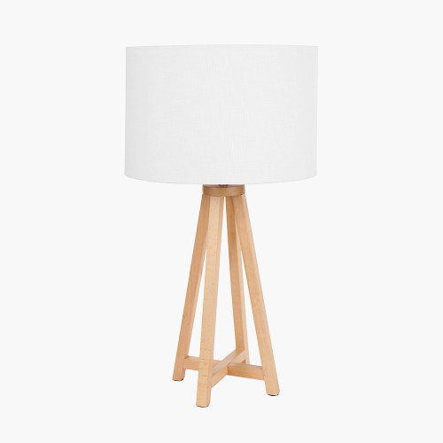 pacific lifestyle Whitby Natural Wood Tapered 4 Post Table Lamp Base with Lino 35cm White Self Lined Linen Cylinder Lampshade