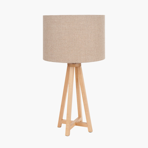 pacific lifestyle Whitby Natural Wood Tapered 4 Post Table Lamp Base with Edward 35cm Natural Linen Cylinder Lampshade