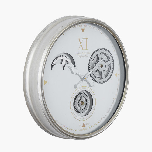 Pacific Lifestyle White And Silver Metal Working Cog Wall Clock