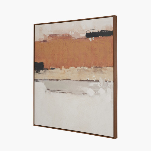 Pacific Lifestyle White And Terracotta Abstract Square Canvas With Oak Effect Frame