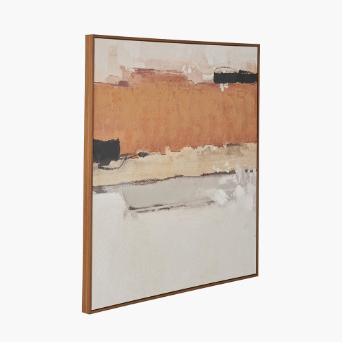 Pacific Lifestyle White And Terracotta Abstract Square Canvas With Oak Effect Frame