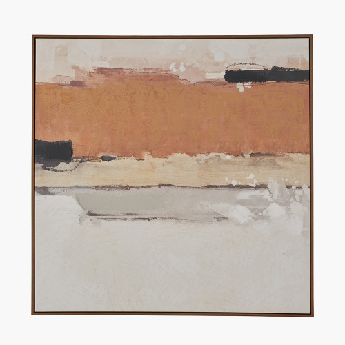 pacific lifestyle White and Terracotta Abstract Square Canvas with Oak Effect Frame