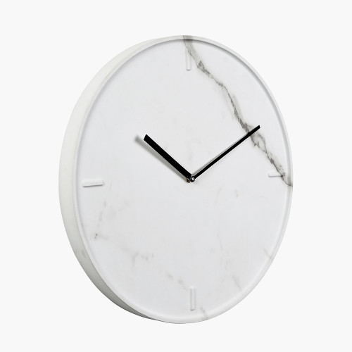 Pacific Lifestyle White Marble Effect Wood Veneer Round Wall Clock