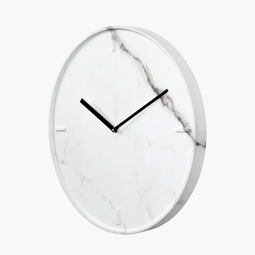Pacific Lifestyle White Marble Effect Wood Veneer Round Wall Clock