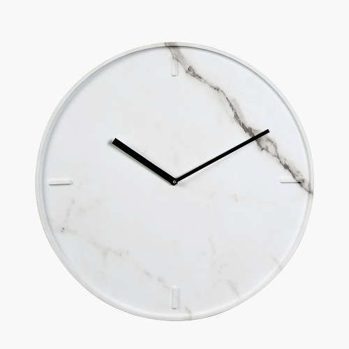 pacific lifestyle White Marble Effect Wood Veneer Round Wall Clock