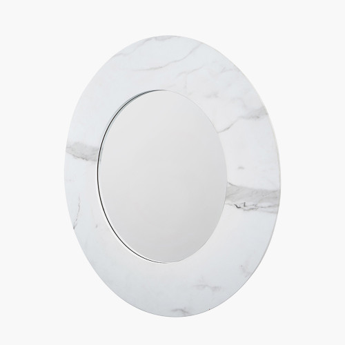 Pacific Lifestyle White Marble Effect Wood Veneer Round Wall Mirror