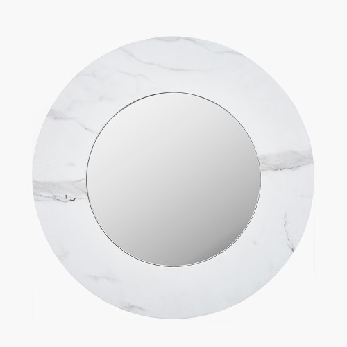 pacific lifestyle White Marble Effect Wood Veneer Round Wall Mirror