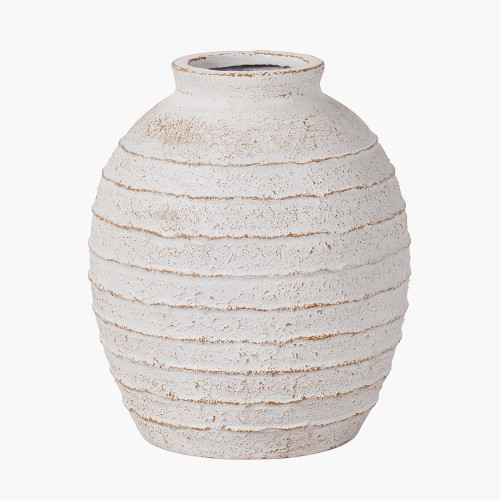 Pacific Lifestyle White Wash Fibrestone Decorative Ribbed Vase