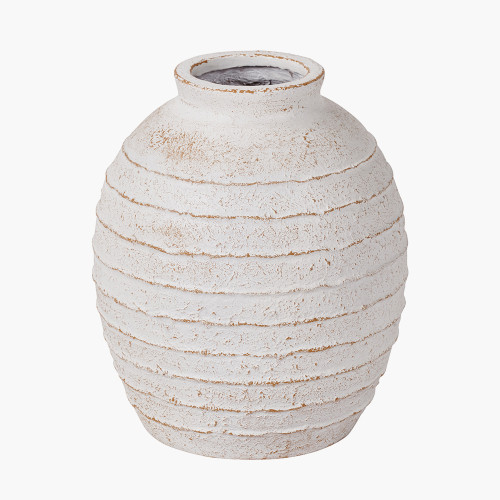 Pacific Lifestyle White Wash Fibrestone Decorative Ribbed Vase