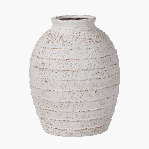 Pacific Lifestyle White Wash Fibrestone Decorative Ribbed Vase Large
