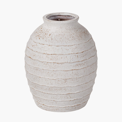Pacific Lifestyle White Wash Fibrestone Decorative Ribbed Vase Large