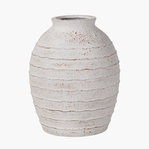 pacific lifestyle White Wash Fibrestone Decorative Ribbed Vase Large