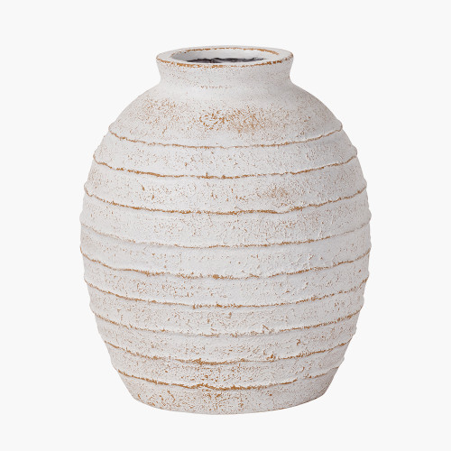 pacific lifestyle White Wash Fibrestone Decorative Ribbed Vase