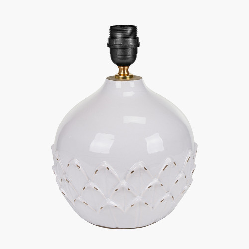 Pacific Lifestyle Willow White Leaf Detail Small Stoneware Table Lamp Base With Milos 25cm Pistachio Green Linen Tapered Lampshade