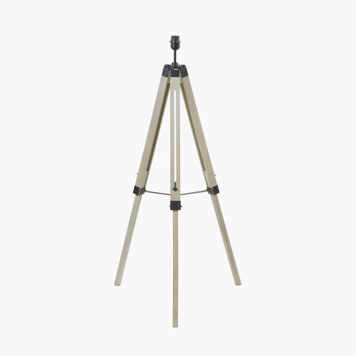 Pacific Lifestyle Windsor Sage Green Wooden Tripod Floor Lamp With Adelaide 40cm Black Tapered Cotton Mix Lampshade