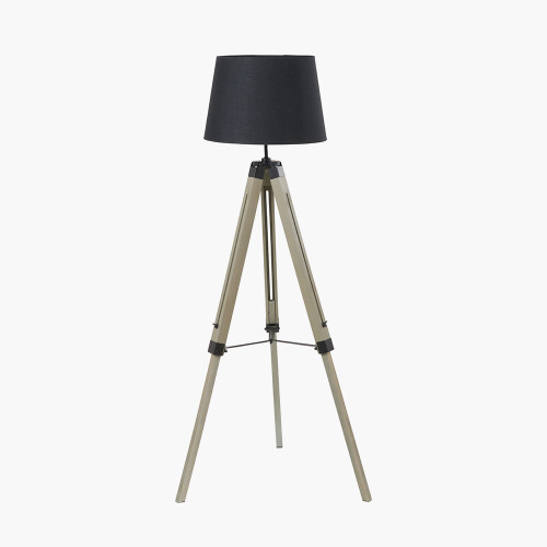 pacific lifestyle Windsor Sage Green Wooden Tripod Floor Lamp with Adelaide 40cm Black Tapered Cotton Mix Lampshade