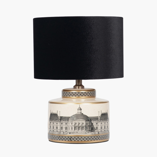 Pacific Lifestyle Wren Black And Cream Building Print Ceramic Table Lamp Base