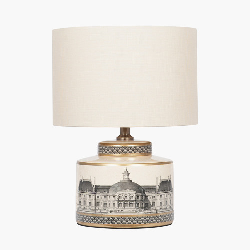 Pacific Lifestyle Wren Black And Cream Building Print Ceramic Table Lamp Base