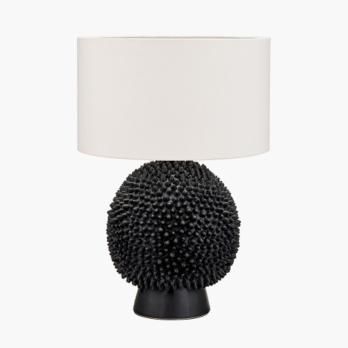 pacific lifestyle Wrenley Black Ceramic Sea Urchin Table Lamp Base with Henry 35cm White Handloom Cylinder Lampshade