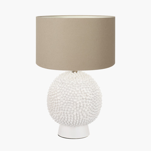 pacific lifestyle Wrenley Cream Ceramic Sea Urchin Table Lamp Base with Henry 35cm Taupe Handloom Cylinder Lampshade