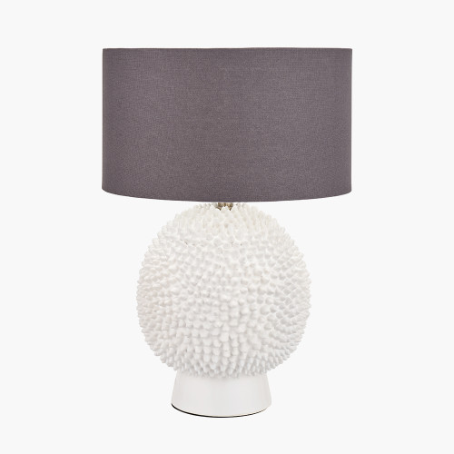 pacific lifestyle Wrenley Cream Ceramic Sea Urchin Table Lamp Base with Henry 35cm Grey Handloom Cylinder Lampshade
