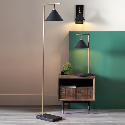 Pacific Lifestyle Zeta Matt Black And Antique Brass Floor Lamp