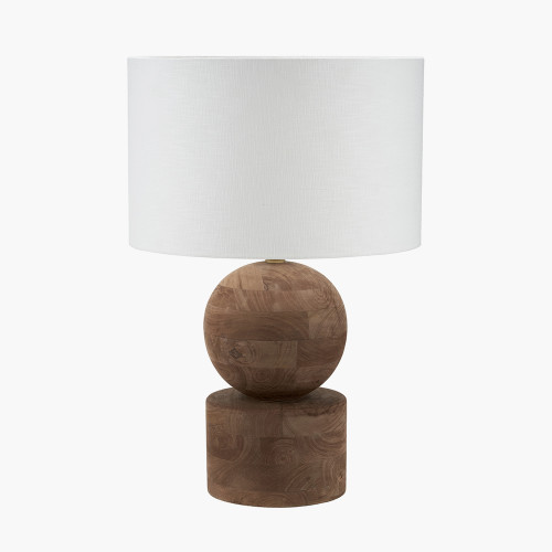 pacific lifestyle Ziva Antique Brown Round Wood Table Lamp Base with Lino 45cm White Self Lined Linen Cylinder Lampshade