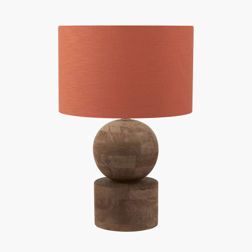 pacific lifestyle Ziva Antique Brown Round Wood Table Lamp Base with Lino 45cm Cinnamon Self Lined Linen Cylinder Lampshade