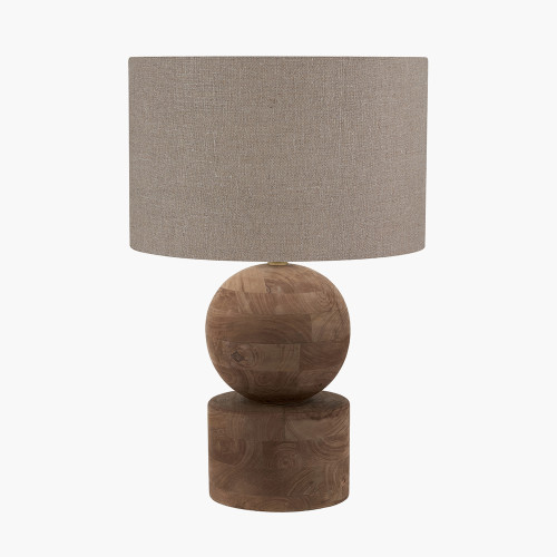 pacific lifestyle Ziva Antique Brown Round Wood Table Lamp Base with Edward 45cm Natural Linen Cylinder Lampshade