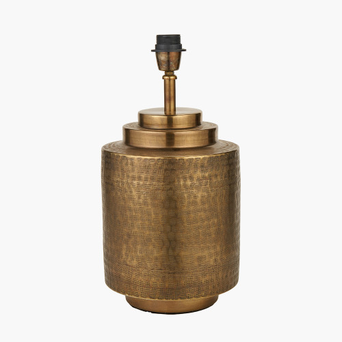 Pacific Lifestyle Zuri Antique Brass Metal Pot Table Lamp Base With Henry 40cm Grey Handloom Cylinder Lampshade